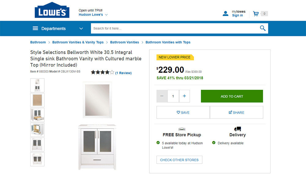 Lowes product page design