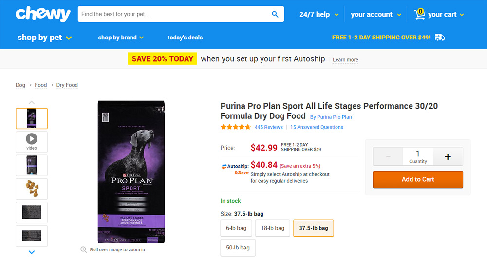 Chewy product page layout