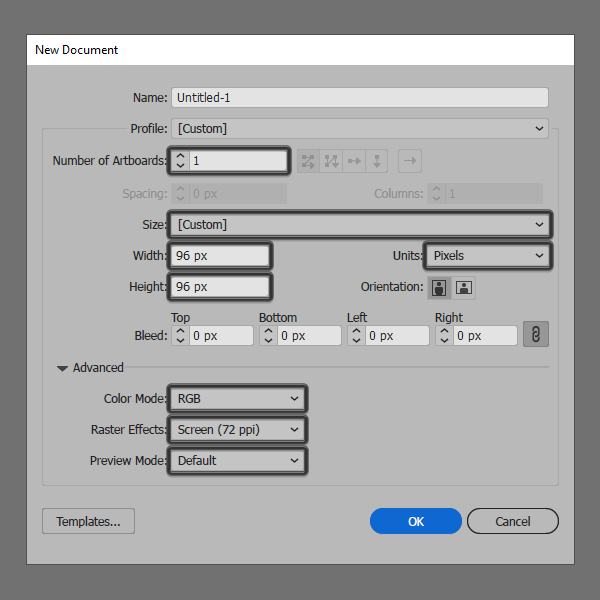 Creating the document in Illustrator