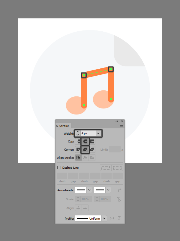 Adding the stroke the the music note icon