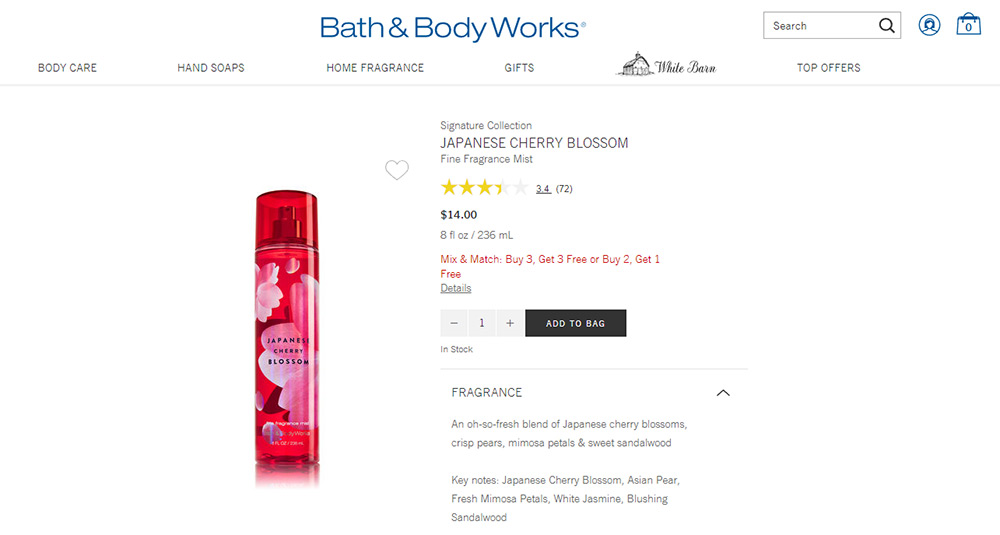Bath body works product page